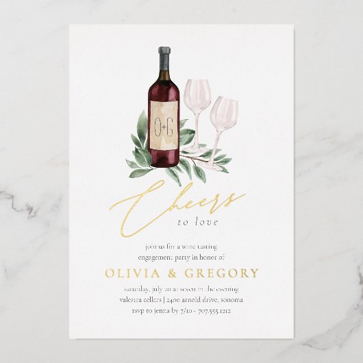 Cheers to Love Wine Tasting Engagement Party Folie Uitnodiging (Voorkant)
