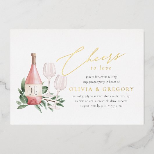 Cheers to Love Wine Tasting Engagement Party Folie Uitnodiging (Voorkant)