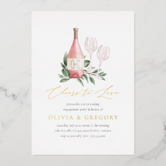 Cheers to Love Wine Tasting Engagement Party Folie Uitnodiging (Voorkant)