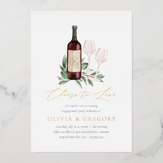 Cheers to Love Wine Tasting Engagement Party Folie Uitnodiging (Voorkant)