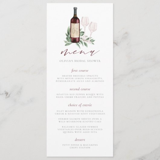 Cheers to Love Wine Thed Wedding Event of Shower Menu (Voorkant)