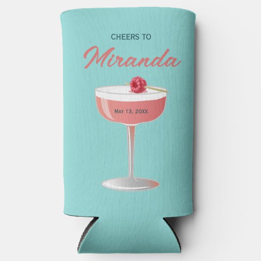 Cheers to [Name] Raspberry Cocktail  Seltzer Blikjeskoeler (Voorkant)