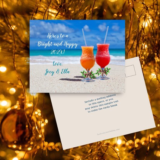 Cheers to New Year Holiday Beach Drink Briefkaart