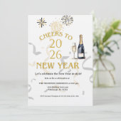 Cheers to New Year Party Gold Kaart (Staand voorkant)