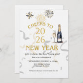 Cheers to New Year Party Gold Kaart (Voorkant / Achterkant)