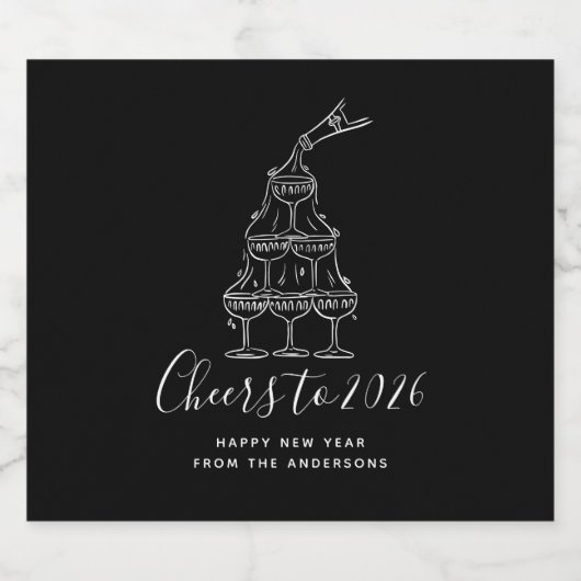 Cheers to New Years Party Modern Black  Sparkling Wijnetiket (Enkel label)