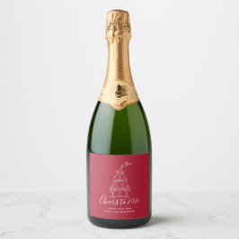 Cheers to New Years Party Modern Red  Sparkling Wijnetiket