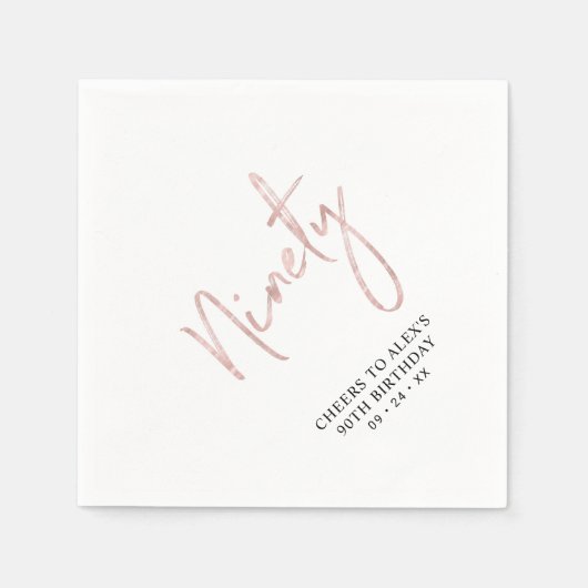 Cheers to Nnegentig Roos Gold 90th Birthday Party Servet (Voorkant)