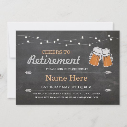 Cheers to Retirement Party Chalk Beers Invitation Kaart (Voorkant)