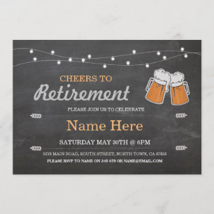 Cheers to Retirement Party Chalk Beers Invitation Kaart