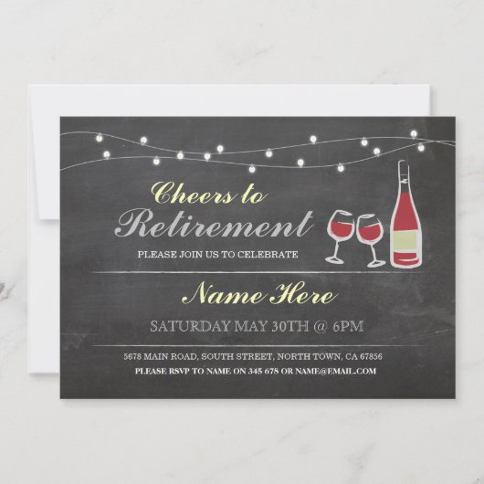 Cheers to Retirement Party Chalk red Invitation Kaart (Voorkant)