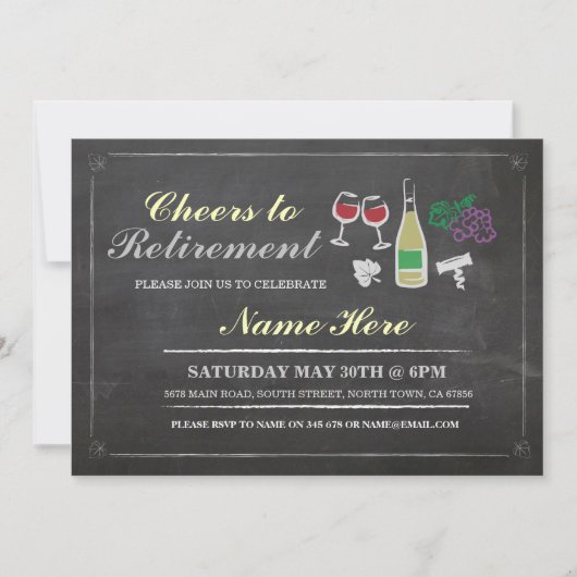 Cheers to Retirement Party Chalk Wine Invitation Kaart (Voorkant)