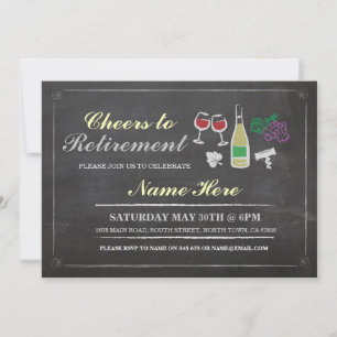 Cheers to Retirement Party Chalk Wine Invitation Kaart