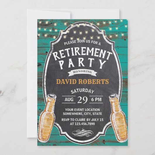 Cheers to Retirement Rustic Blauwgroen Barn Beer P Kaart (Voorkant)