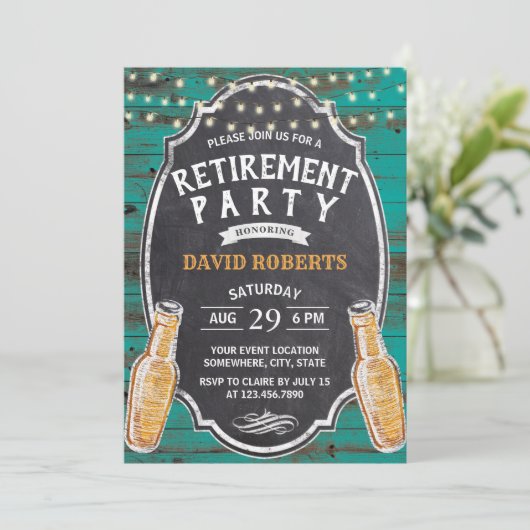 Cheers to Retirement Rustic Blauwgroen Barn Beer P Kaart (Staand voorkant)