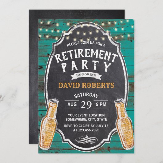 Cheers to Retirement Rustic Blauwgroen Barn Beer P Kaart (Voorkant / Achterkant)