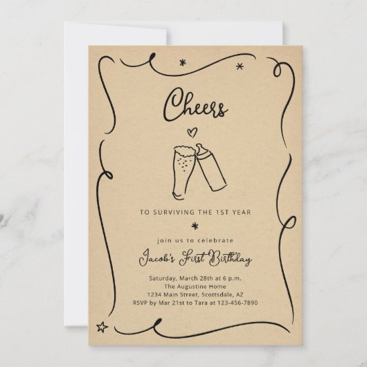 Cheers to Surviving the First Year Funny Birthday Kaart (Voorkant)
