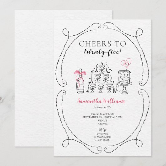 Cheers to the Birthday Girl Bubbly Champagne Tower Kaart (Voorkant / Achterkant)