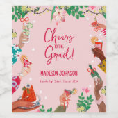 Cheers to the Grad Cute Doodle Graduation Wijn Etiket (Enkel label)