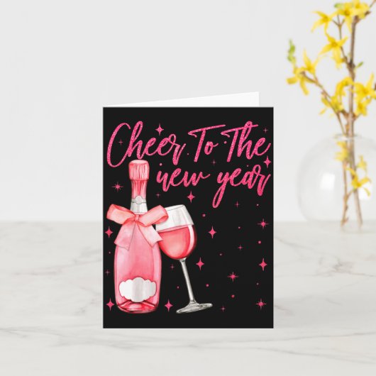 Cheers To The New Year 2026 Champagne New Years Ev Kaart (Gele Bloem)