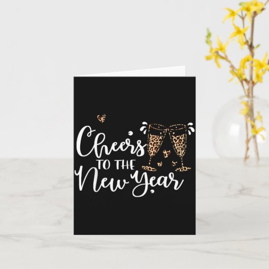 Cheers To The New Year 2026 Leopard Champagne Happ Kaart (Gele Bloem)