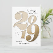 Cheers to the new year bold gold 2019 feestdagenkaart (Staand voorkant)