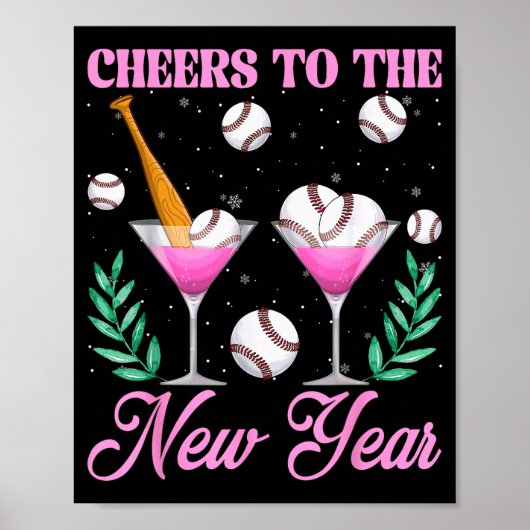 Cheers To The New Year Champagne Gl &amp; Baseball Poster (Voorkant)