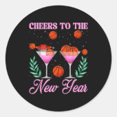 Cheers To The New Year Champagne Gl & Basketba Ronde Sticker (Voorkant)