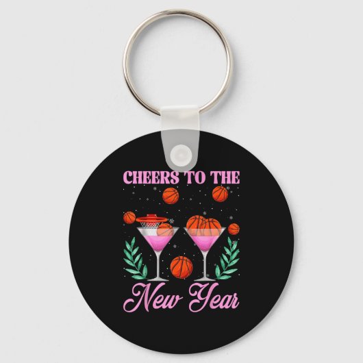 Cheers To The New Year Champagne Gl &amp; Basketba Sleutelhanger (Voorkant)