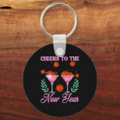 Cheers To The New Year Champagne Gl &amp; Basketba Sleutelhanger (Voorkant)