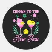 Cheers To The New Year Champagne Gl &amp; Ckleball Ronde Sticker (Voorkant)