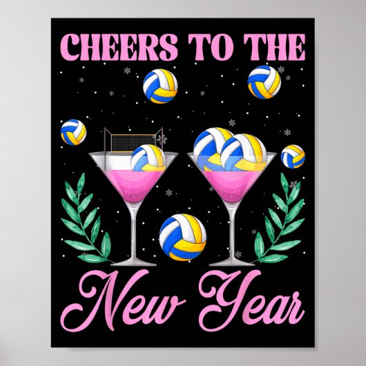 Cheers To The New Year Champagne Gl &amp; Volleyba Poster (Voorkant)