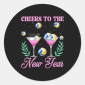 Cheers To The New Year Champagne Gl & Volleyba Ronde Sticker (Voorkant)