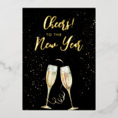 Cheers to the New Year Champagne Glasses Folie Feestdagenkaart (Voorkant)