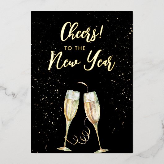 Cheers to the New Year Champagne Glasses Folie Feestdagenkaart (Voorkant)