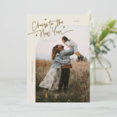 Cheers To The New Year Cream Curved Frame Photo Feestdagenkaart (Staand voorkant)