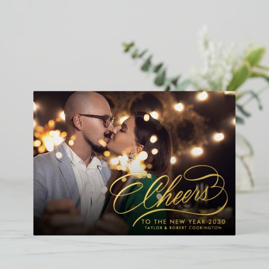 Cheers to the New Year | Elegant Photo  Folie Feestdagenkaart (Staand Voorkant)