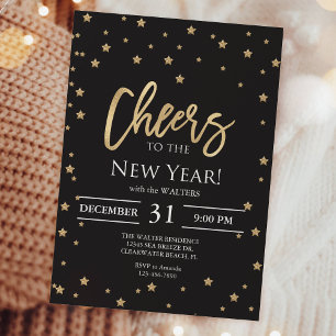 Cheers to the New Year Gold Stars Confetti Party Kaart
