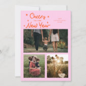 Cheers To The New Year Orange Pink Multi Photo Feestdagenkaart (Voorkant)