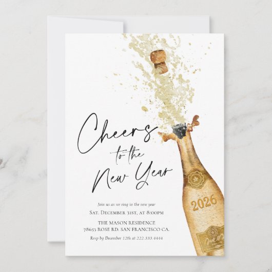 Cheers to the New Year Party Invitation Kaart (Voorkant)