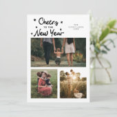 Cheers To The New Year White Multi Photo Feestdagenkaart (Staand voorkant)