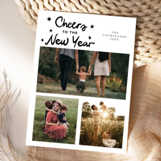 Cheers To The New Year White Multi Photo Feestdagenkaart