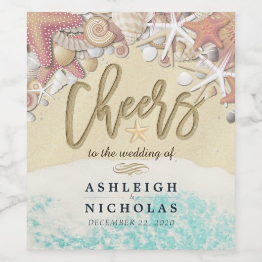 Cheers to the Wedding Summer Sandy Beach Starfish Wijn Etiket (Enkel label)