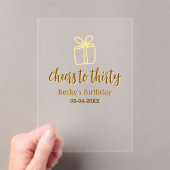 Cheers to thirty yellow brown birthday pastel gift acryl uitnodigingen (Insitu (Draagbaar))