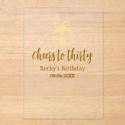 Cheers to thirty yellow brown birthday pastel gift acryl uitnodigingen (Voorkant)