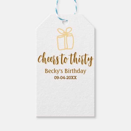Cheers to thirty yellow brown birthday pastel gift cadeaulabel (Voorkant)