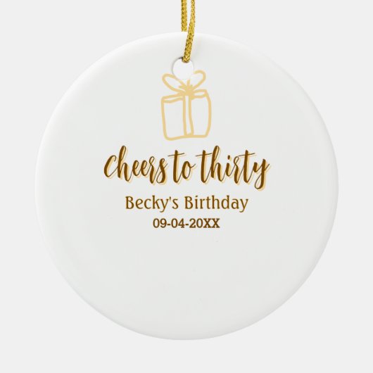Cheers to thirty yellow brown birthday pastel gift keramisch ornament (Voorkant)