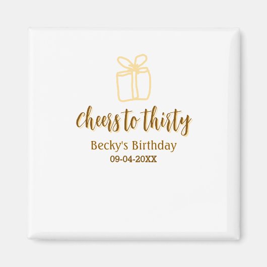 Cheers to thirty yellow brown birthday pastel gift magneet (Voorkant)