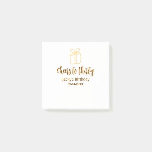 Cheers to thirty yellow brown birthday pastel gift post-it® notes (Voorkant)