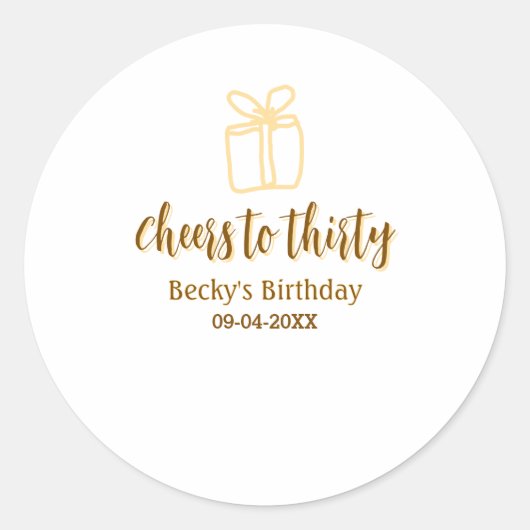 Cheers to thirty yellow brown birthday pastel gift ronde sticker (Voorkant)